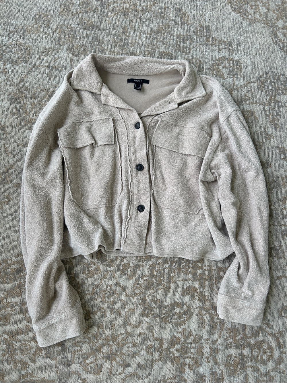 CroppedButton-Front Shacket in Light Beige